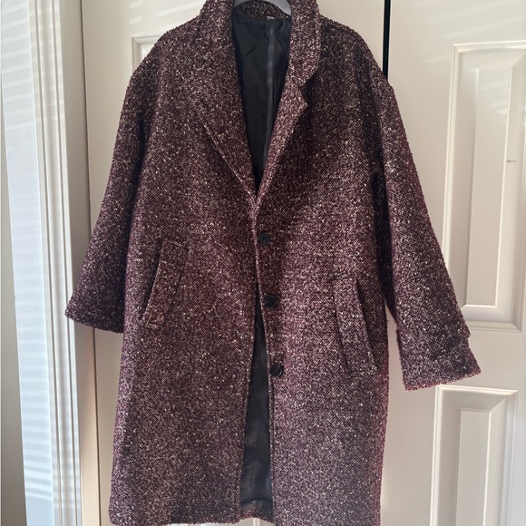 Jackets & Blazers - Women's Burgundy Tweed Coat - Classic Long Jacket